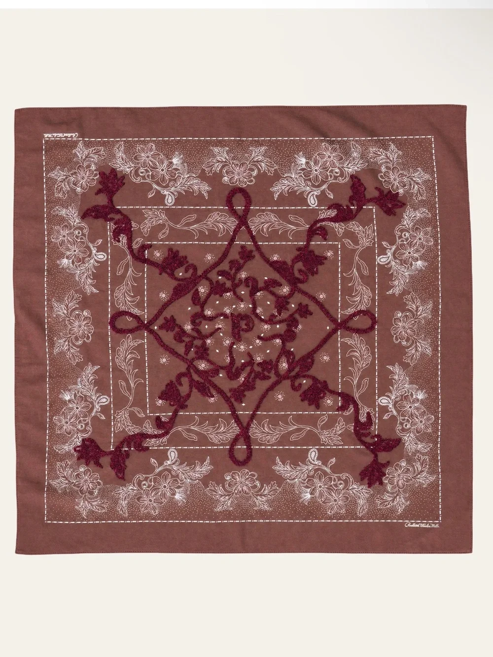 NWT Pendleton Embroidered Bandana Raisin Floral Cotton Scarf Western Boho - red